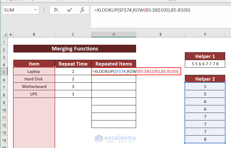Aplying XLOOKUP Functions to Repeat Rows a Specified Number of Times in Excel