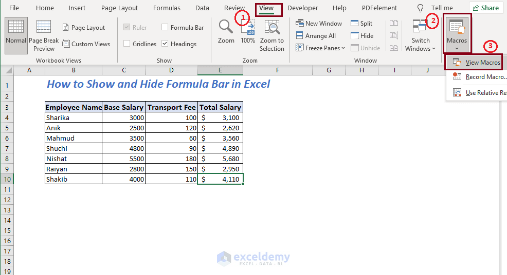 Using Macros to show formula bar