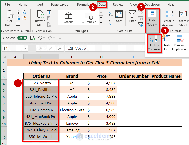 Using Text to Columns with delimited to Get First 3 Characters from a Cell 