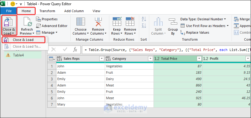 Subtotals for group in Power Query editor