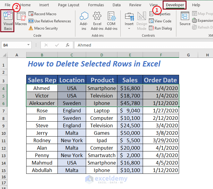 Using VBA to delete selected rows