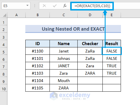 Using nested OR and EXACT to match with checker column