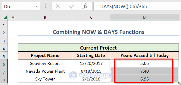 How to Calculate Years in Excel from Today