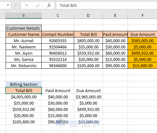 Copied formatting to total bill in the billing section