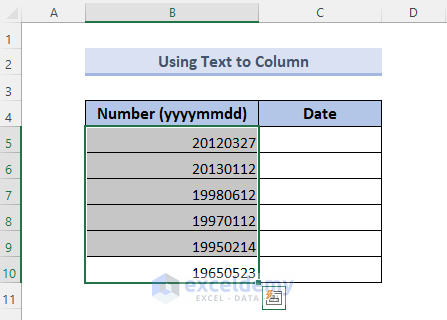 Using Text to Column Wizard to Convert Number (YYYYMMDD) to Date Format