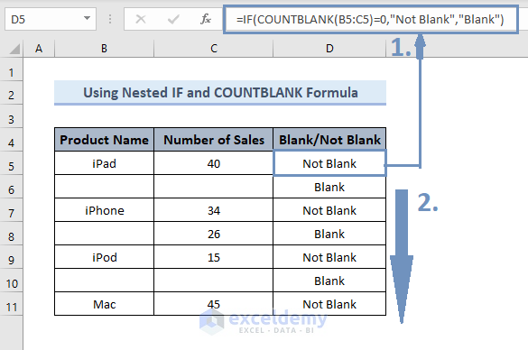 Use of nested IF and COUNTBLANK formula