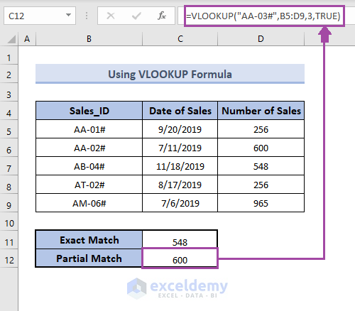 Inserting VLOOKUP formula for Partial match