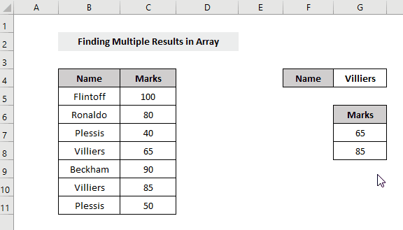 index match multiple results