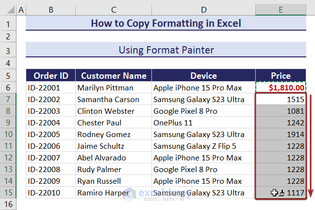 Copy Formatting to Multiple Cells