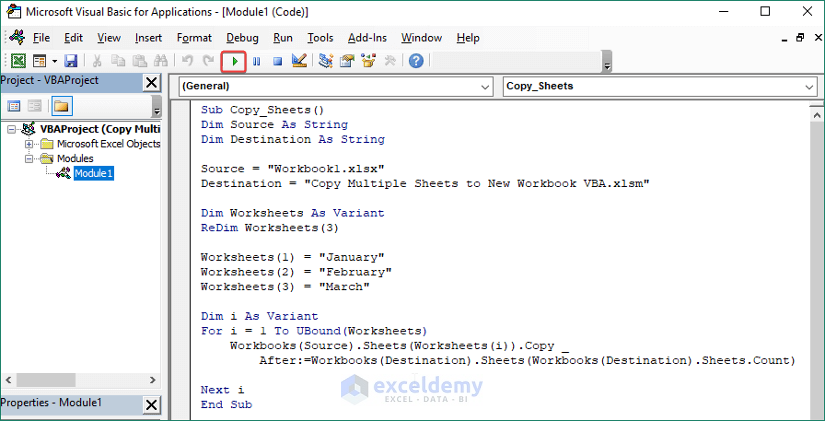 Execute VBA to Copy Multiple Sheets to New Workbook
