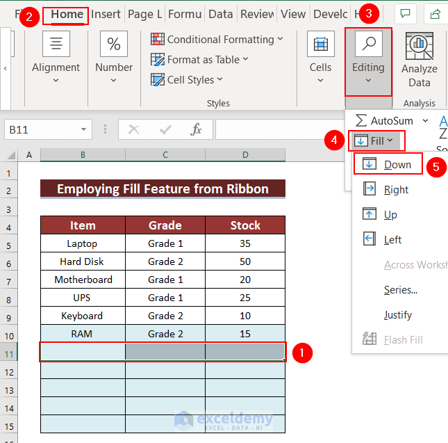 Using Fill Down Feature to Repeat Rows a Specified Number of Times in Excel