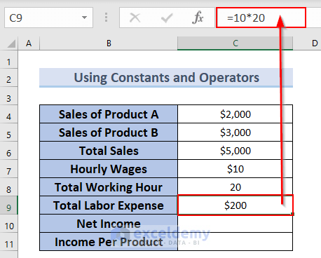 Use of Constants and Operators in Multiplication to Create a Formula in Excel