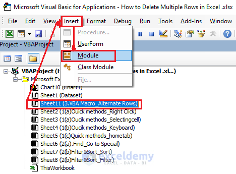 Select the particular sheet and opening new module to paste code