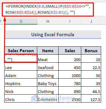 Remove Blank Rows Using Excel Formula