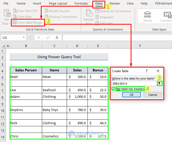 Use of the Power Query Tool to Delete Blank Rows