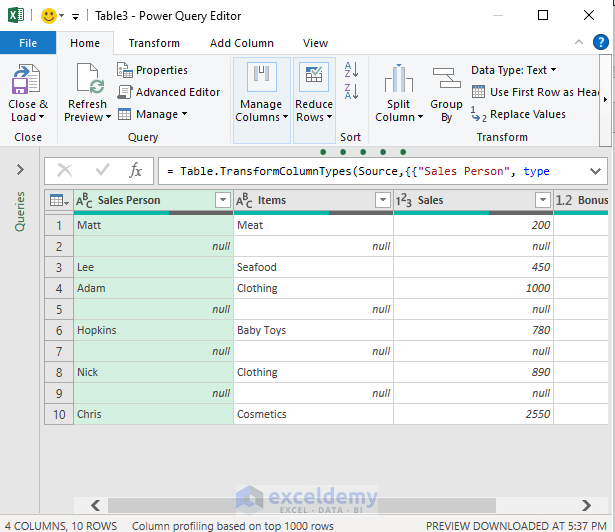 Power Query Editor: Use of the Power Query Tool to Delete Blank Rows
