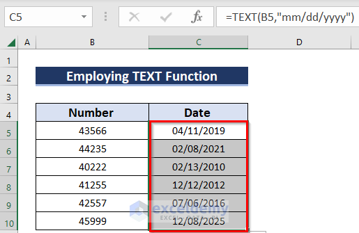 Copy the Formula with TEXT Function to all Columns. 