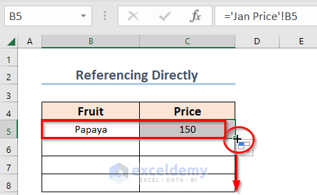 Use Fill Handle Icon to Reference Another Sheet