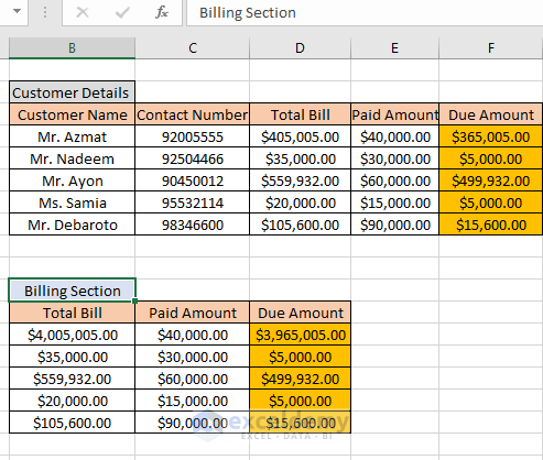 Copied formatting from the customer section to the billing section
