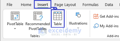 Clicking Table from Insert tab
