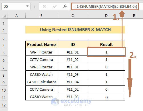 Result of using ISNUMBER and MATCH nested formula