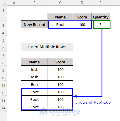 result of macro to insert row in excel based on criteria of cell with predefined value
