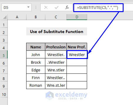 substitute function to remove characters in excel