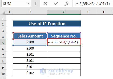 Applying IF Function to Add Sequence Number by Group