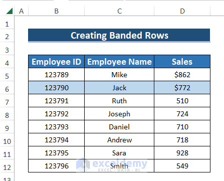 Creating Banded Rows to Copy and Paste Exact Formatting in Excel