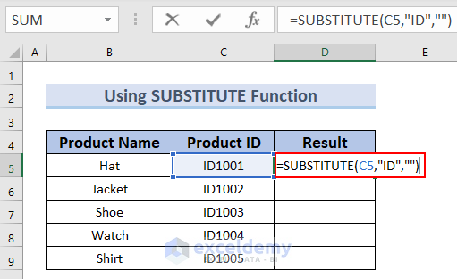 Using SUBSTITUTE Function to remove text from Excel cell