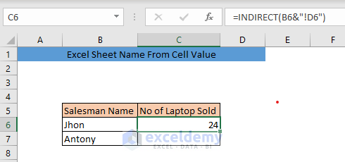 Excel sheet name from cell value