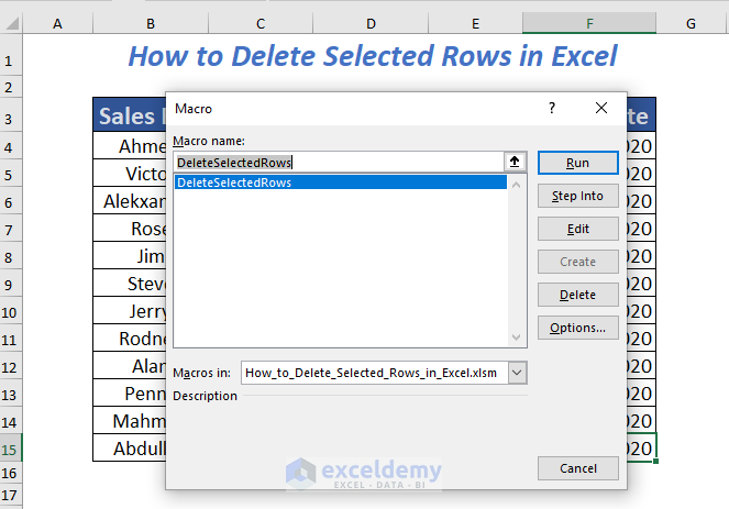 Using Macros to delete selected rows