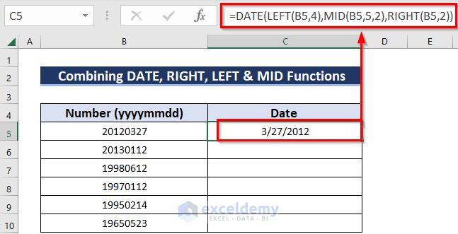 Combining DATE, LEFT, MID and RIGHT Functions