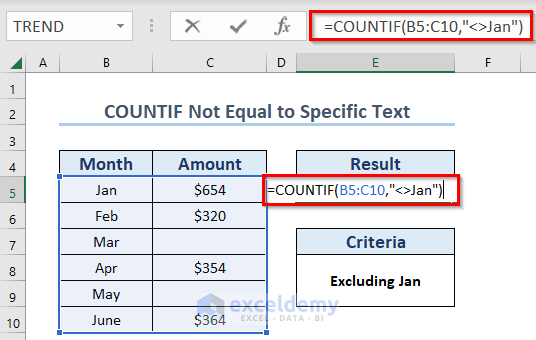 COUNTIF Not Equal to Specific Text in Excel