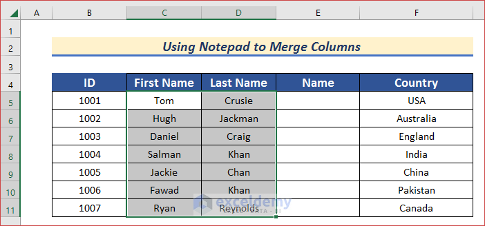 Use Notepad to Merge Columns