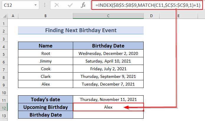 Applying Formula to Find the Multiple Results of Upcoming Event’s Name & Date with INDEX MATCH Formula in Excel
