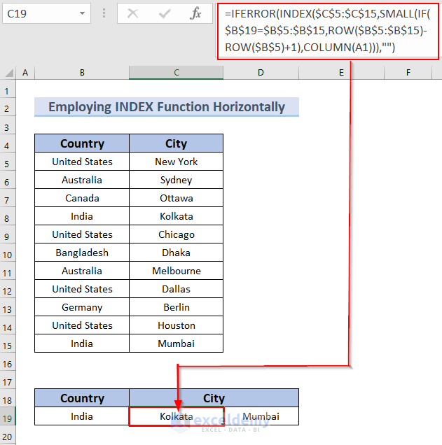 INDEX Function to Match and Return Multiple Values horizontally in Excel