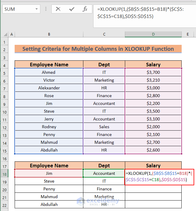 Setting Criteria for Multiple Columns in XLOOKUP Function