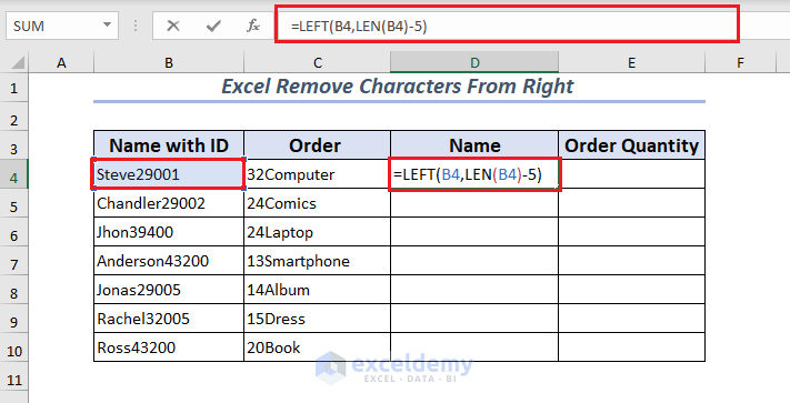 Using left Function to remove multiple characters from right