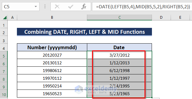 Convert Number (YYYYMMDD) to Date Using Excel Functions