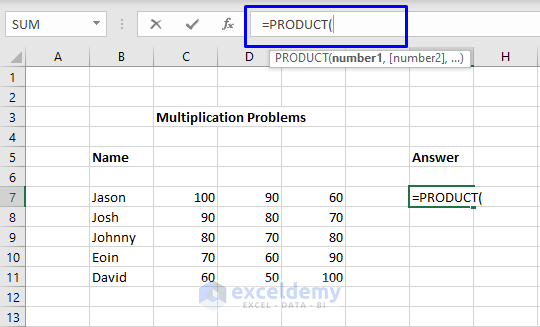 multiplication of multiple cells using PRODUCT