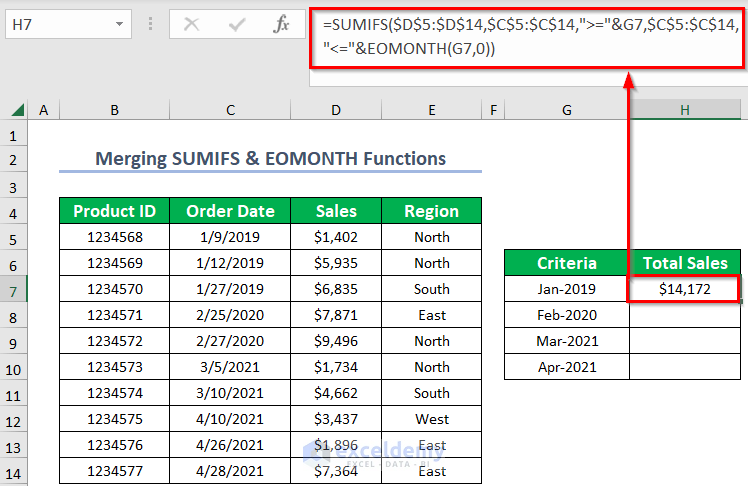Merging SUMIFS & EOMONTH Functions in Excel