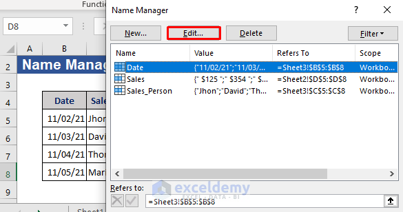 Edit option in name manager