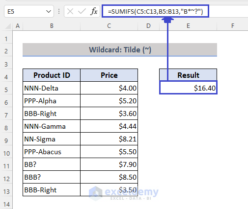 SUMIFS with the Tilde (~) Wildcard in Excel
