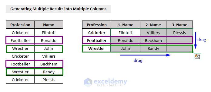 index match multiple results in multiple columns and rows