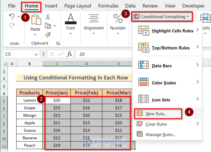 Applying Conditional Formatting to Highlight Highest Values in Each Row