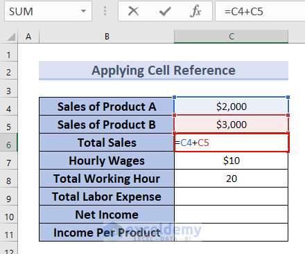 Applying Cell Reference to Create a Formula in Excel