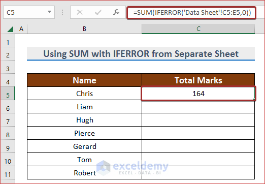 Use SUM with IFERROR from Separate Sheet