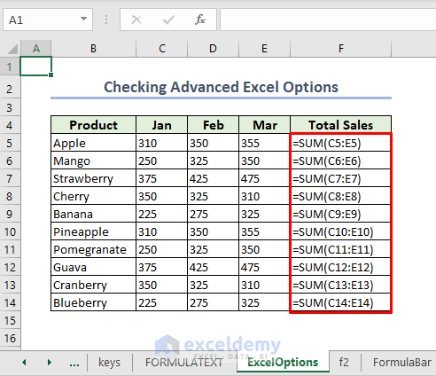 Cell Formulas on display as an outcome of the settings change in Excel options