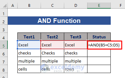 Write formula applying AND function to check multiple cells